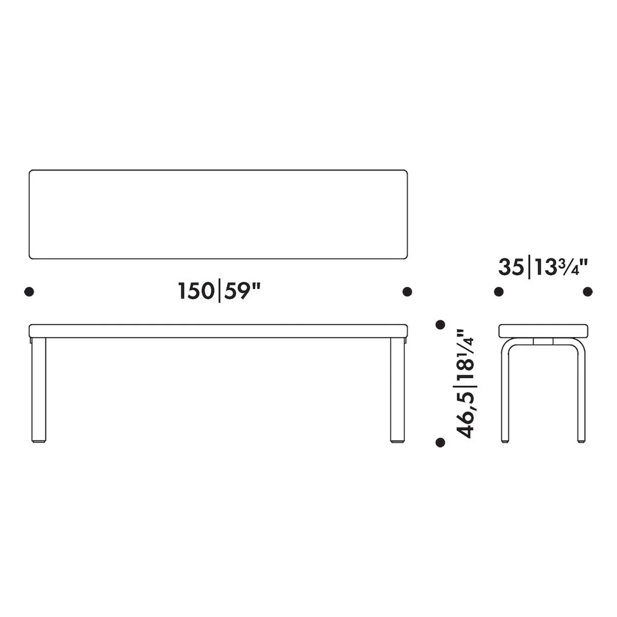Artek Alvar Aalto Bench 168B - Upholstered Seat w/ Black Lacquered Legs - Image 3