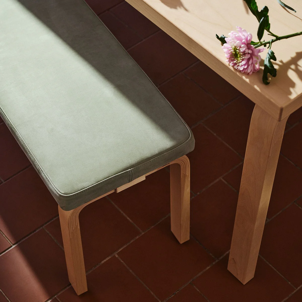 Artek Alvar Aalto Bench 168B - Upholstered Seat w/ White Lacquered Legs - Image 5