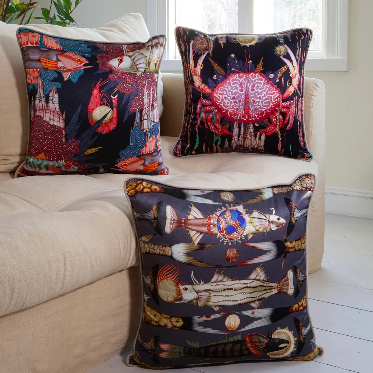Klaus Haapaniemi Misto Mare Prawn Silk Throw Pillow - Image 4