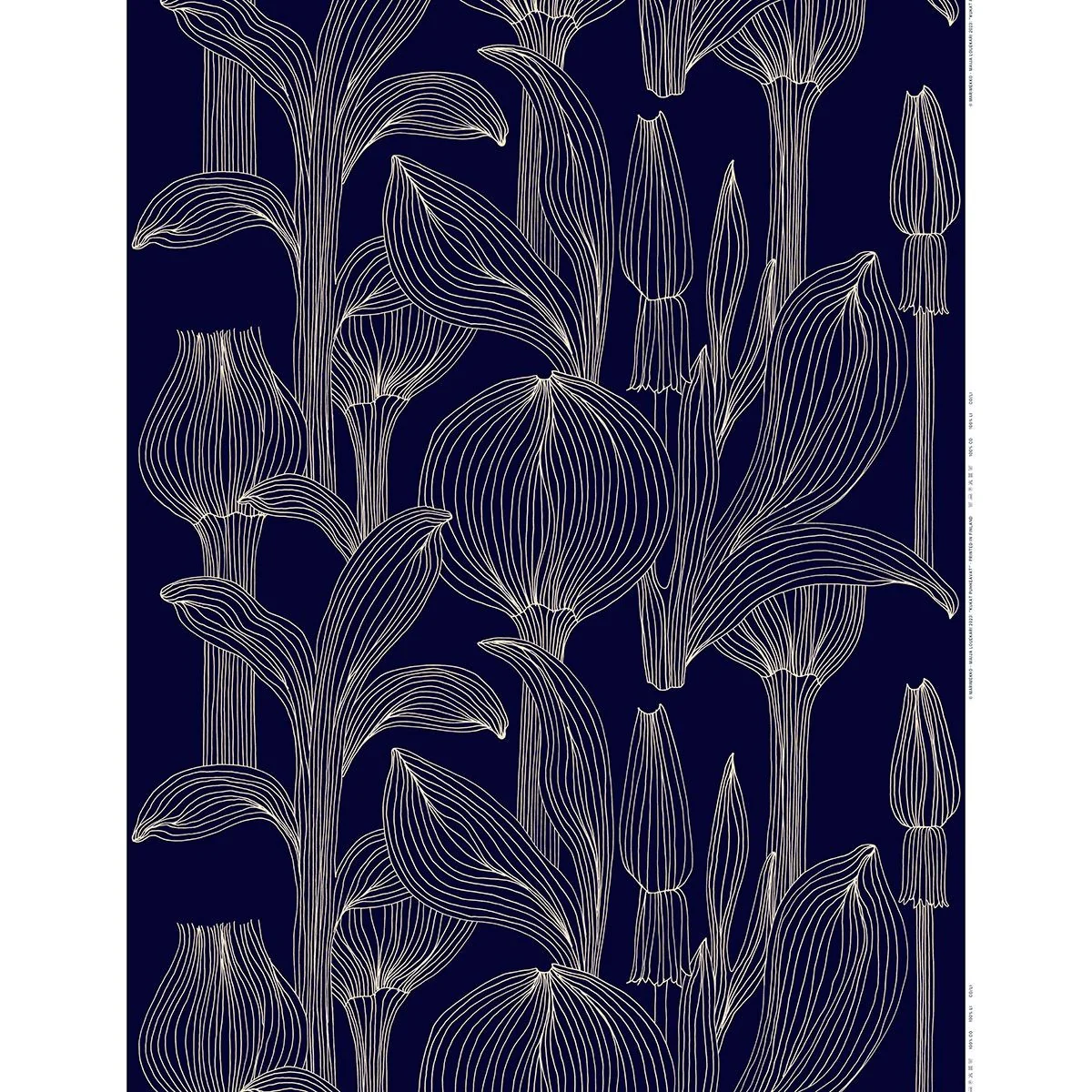 Marimekko Kukat Puhkeavat Midnight Blue / Straw Cotton Sateen Fabric