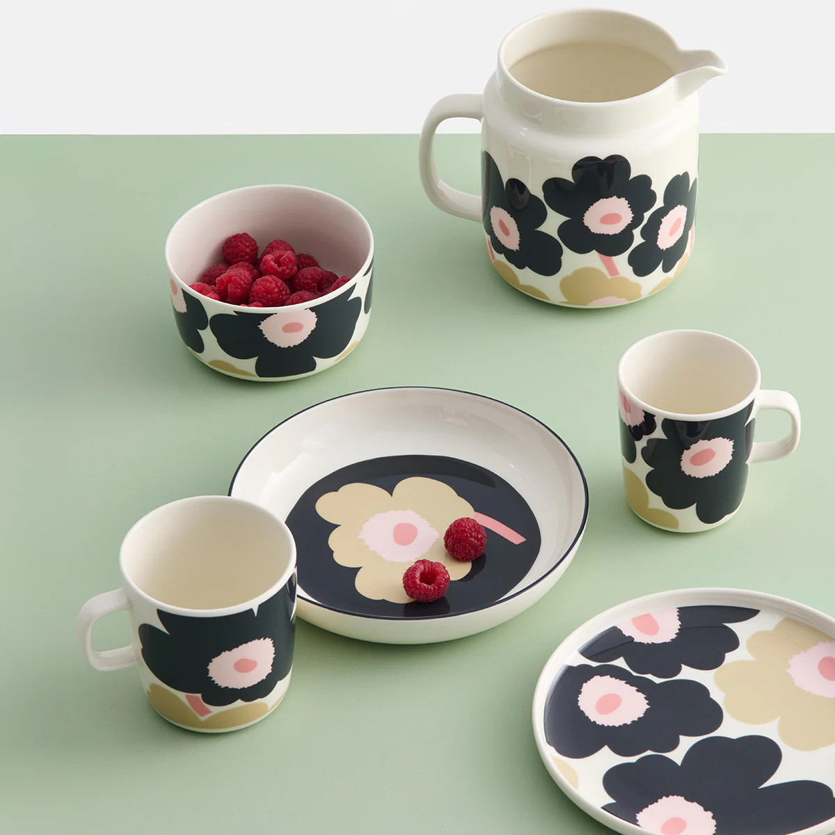 Marimekko Unikko Charcoal / Pink / Beige Mug - Image 2