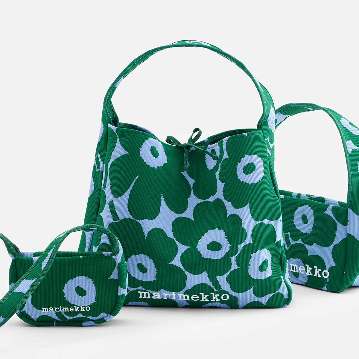 Marimekko Unikko Green / Light Blue Medium Knitted Shoulder Bag - Image 6